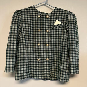 Vintage Good Times Plaid Blazer women’s size 12P Green Black, double breasted